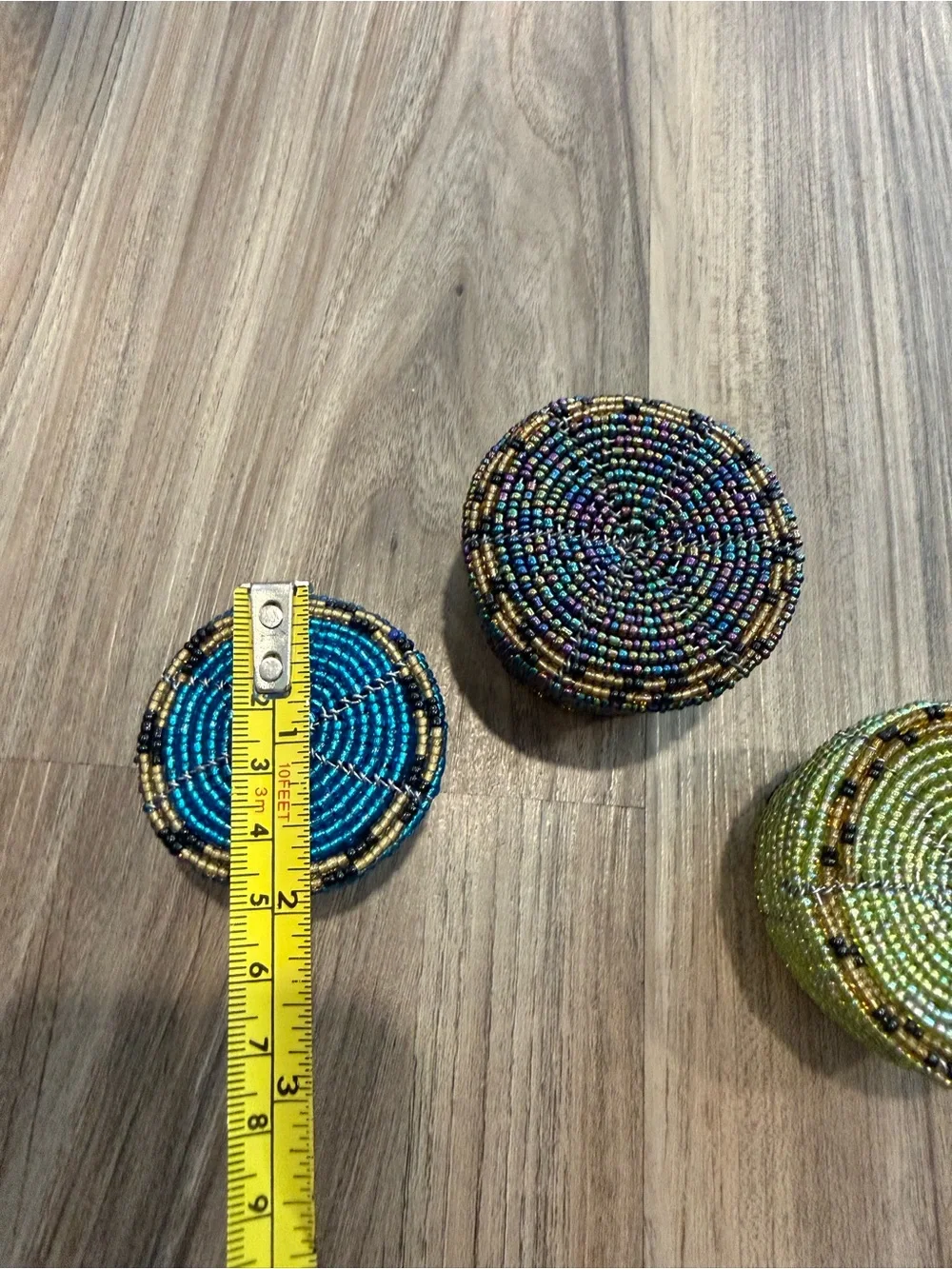 Handwoven Beaded Round Storage Boxes Set - Blue, Green & Multicolor